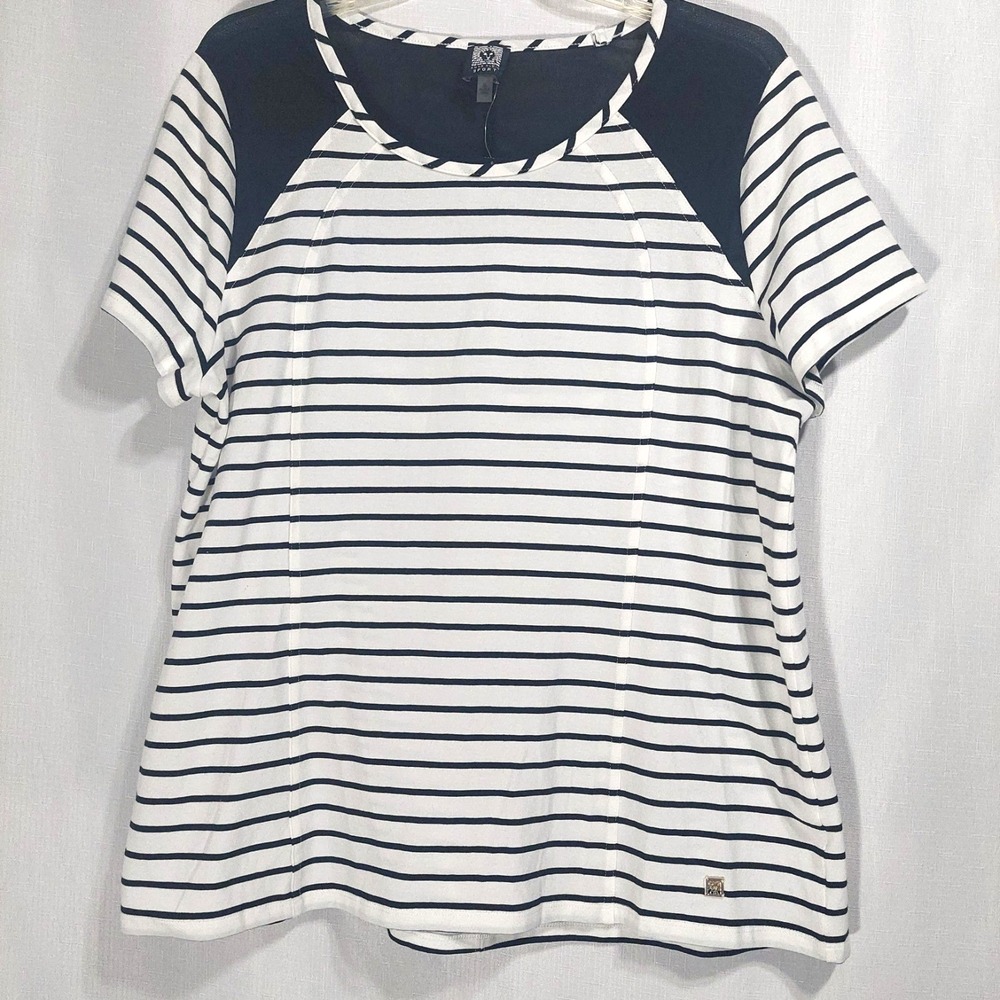 Anne Klein Sport Womens XL Pullover Top Nylon Cut Out Back Short Sleeves NEW